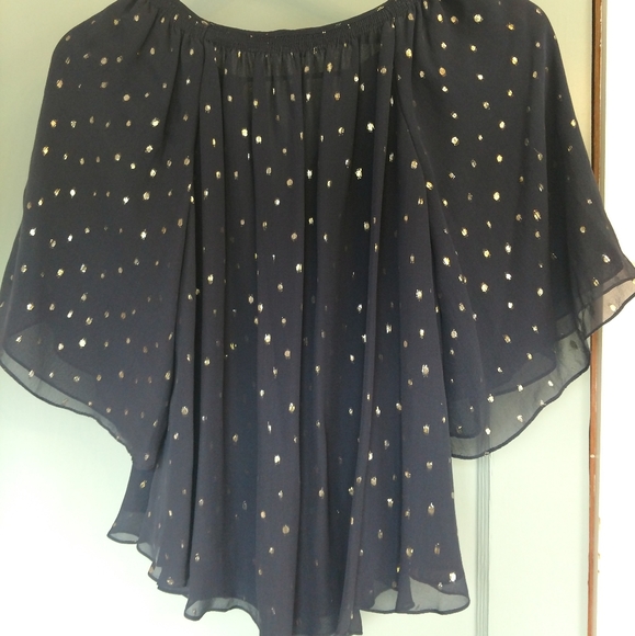 Anthropologie flowy navy and gold sparkle top - Picture 2 of 6